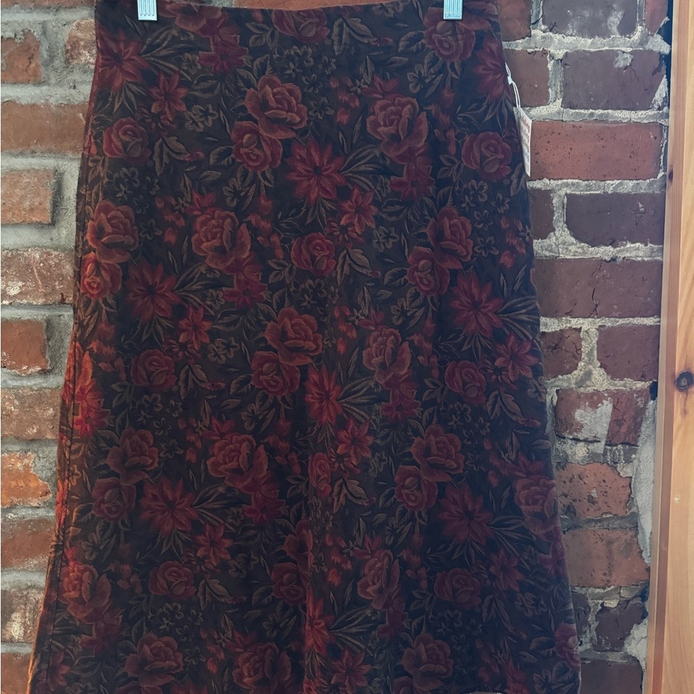 Whimsigoth Floral Patterned Brown Skirt